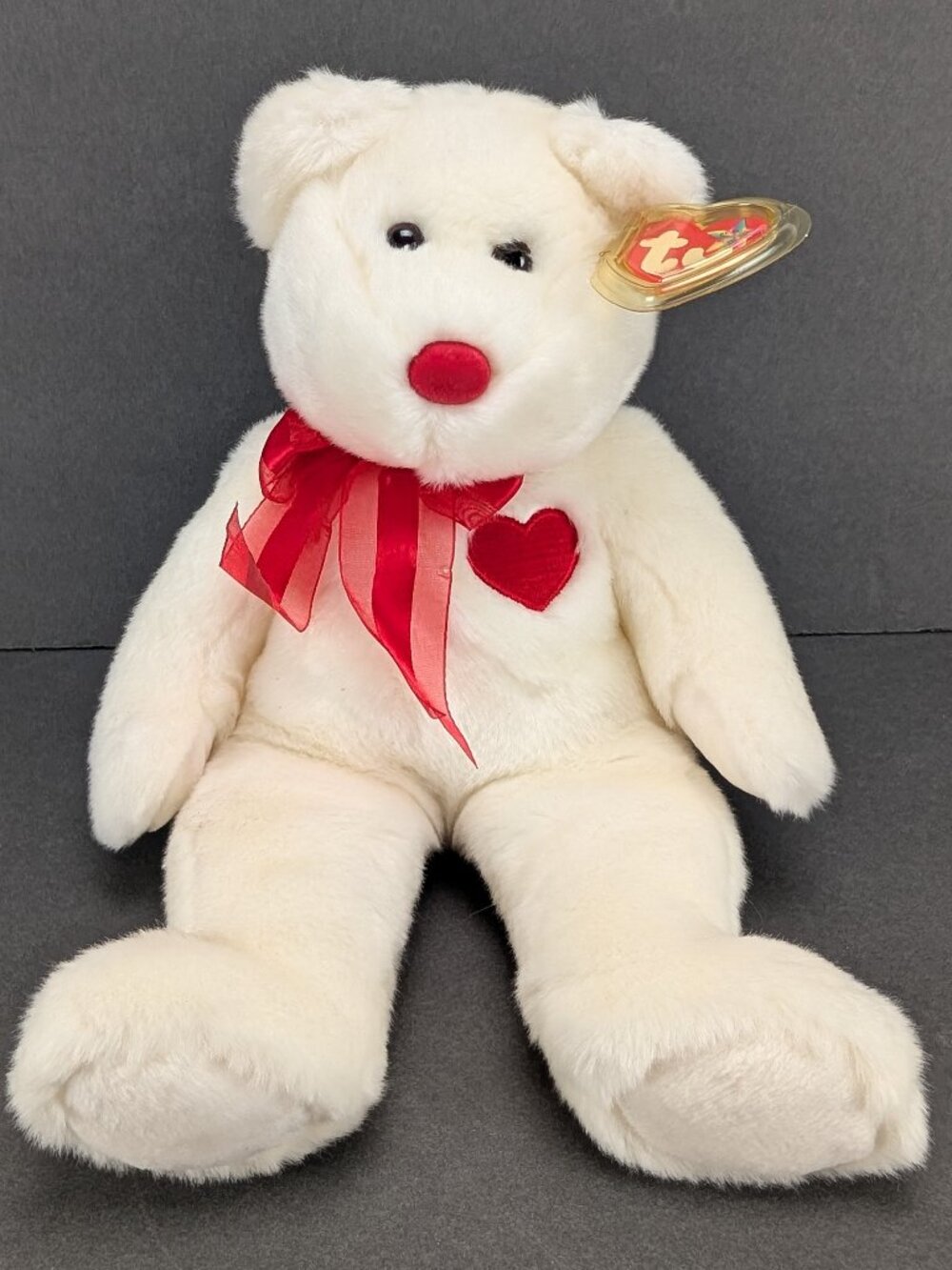 Vintage Ty Beanie Buddies Valentino White Teddy Bear Plush 14" Stuffed Animal